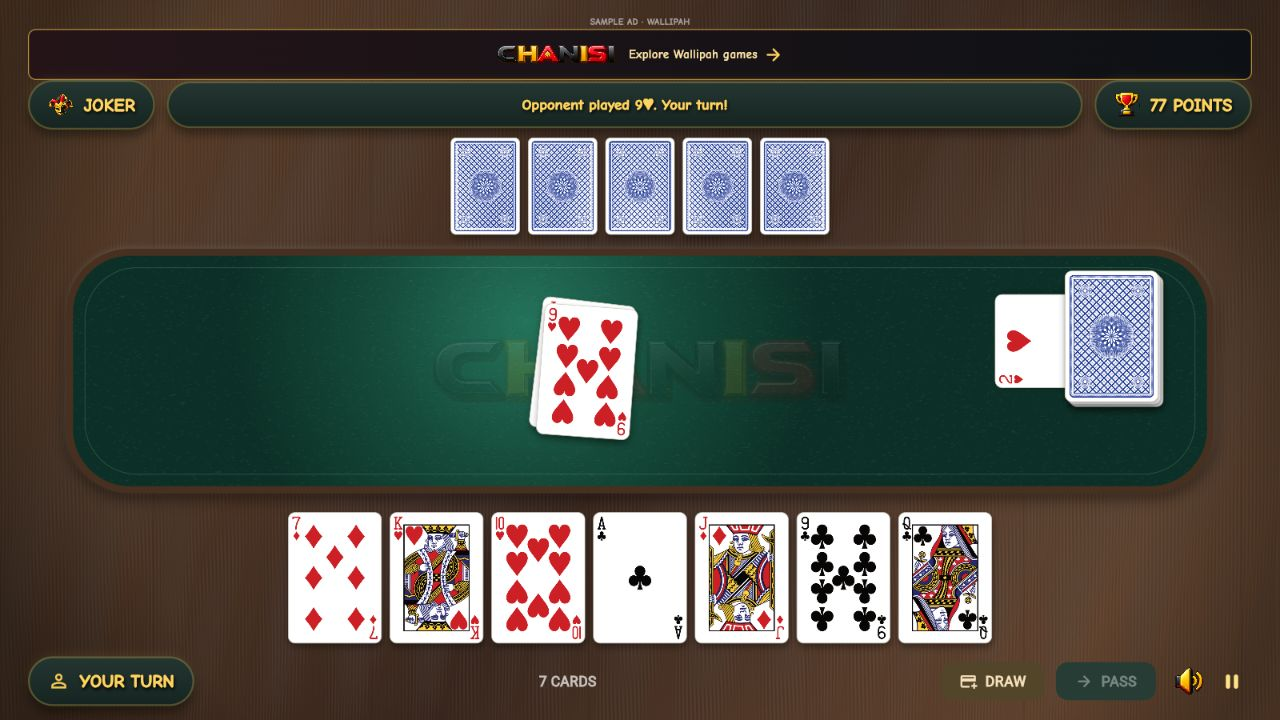 Chanisi with traditional playing cards and a realistic green felt table