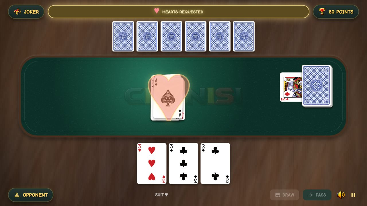 Chanisi with traditional playing cards on a green felt table